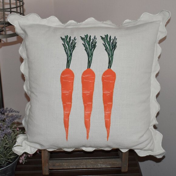 Other - Joann White Ruffle Edge Spring Country Cottage Carrot Throw Pillow Home Decor